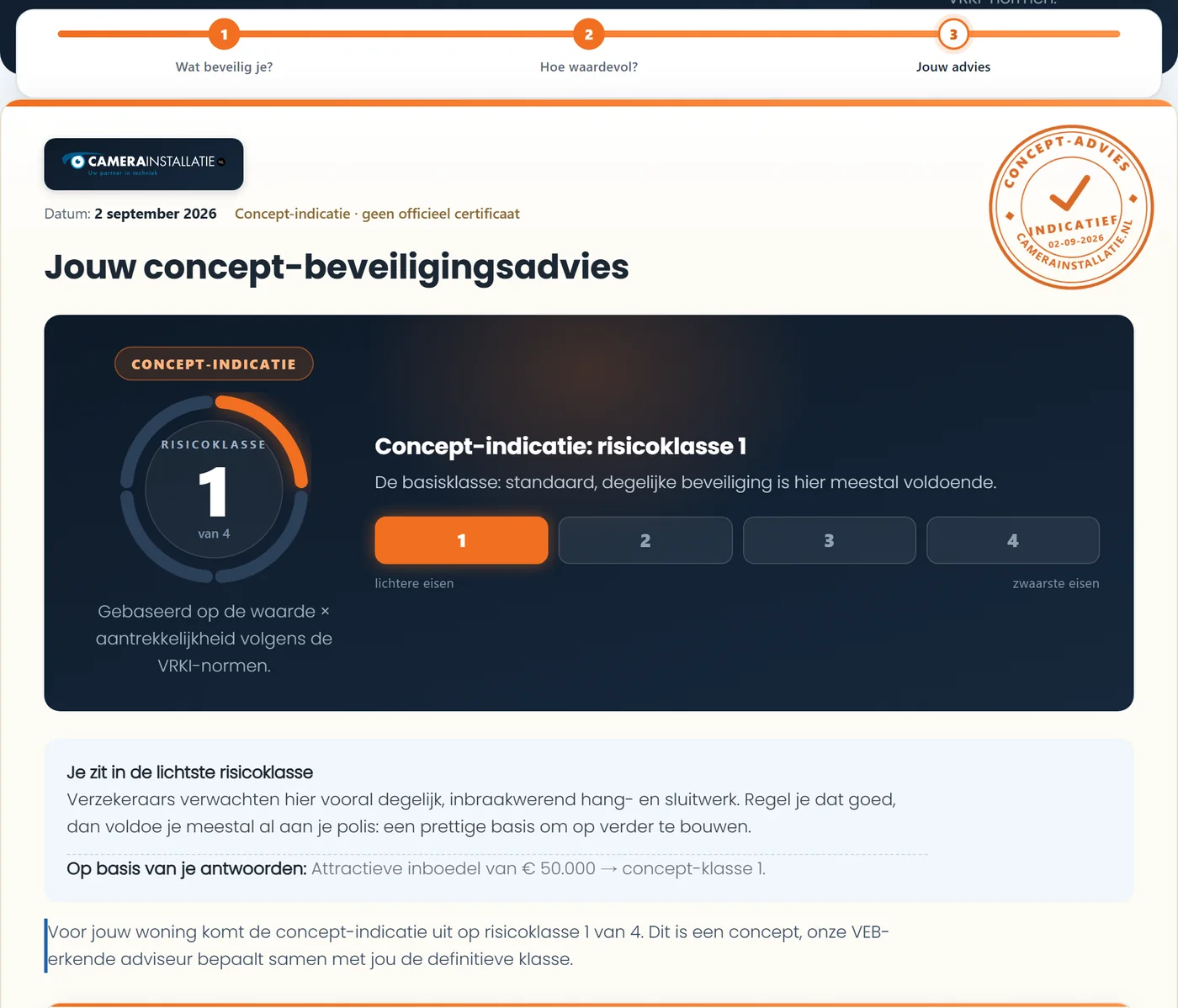 Risicoklasse als concept-advies